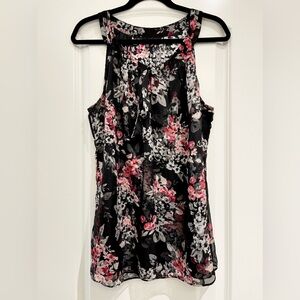 White House Black Market Floral Sleeveless Top - Black and Pink